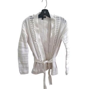 Banana Republic Women's Boho Chic Ivory Knit Open front Cardigan with Belt - S
